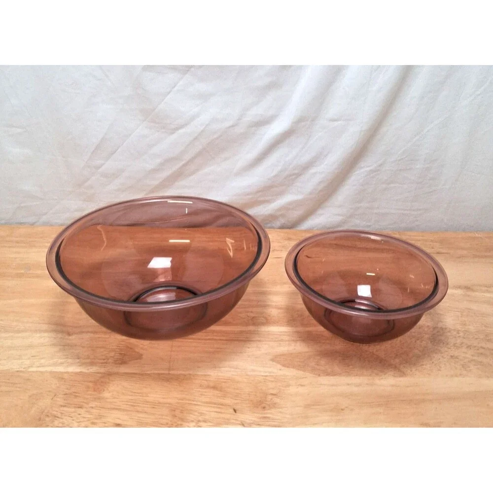 2 Vintage Pyrex Visions Cranberry Nesting Mixing Bowls #322 & #325 1L & 2.5L